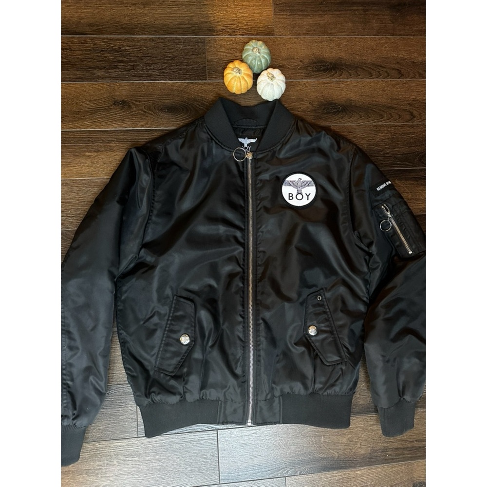 EUC BOY London Vintage Black Bomber Jacket. Size Small.